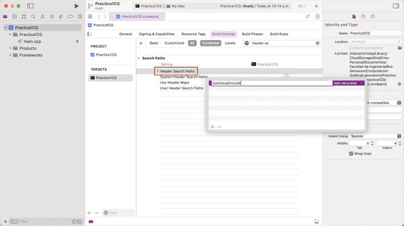 Configuracion de Header Search Paths